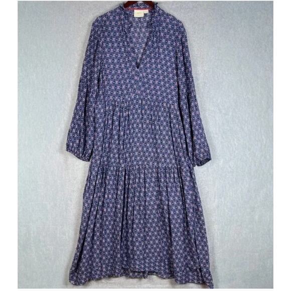 Anthropologie Dresses & Skirts - Anthropologie Maeve Sz XL Blue Floral Long Sleeve Ruffle Neck Tiered Maxi Dress8